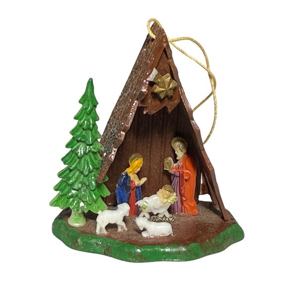 Vintage Shiny Brite Nativity Christmas Ornament Diorama Hong Kong Retro Kitschy - Picture 5 of 13